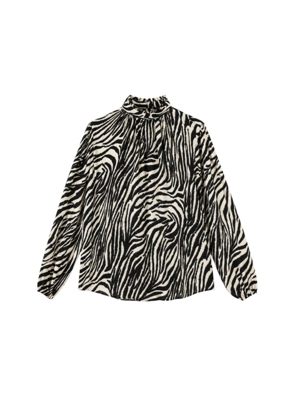 No 6 Store Zebra Print Blouse Top Shirt Womens 2 Medium Black Cream Long Sleeve